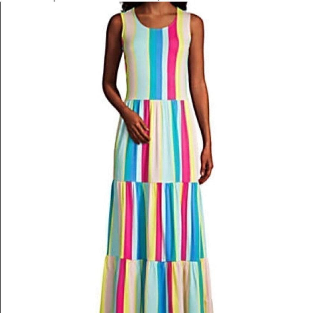 Lands' End SZM Tank multi colored striped maxi Resort Comfy Vacation Minimalism